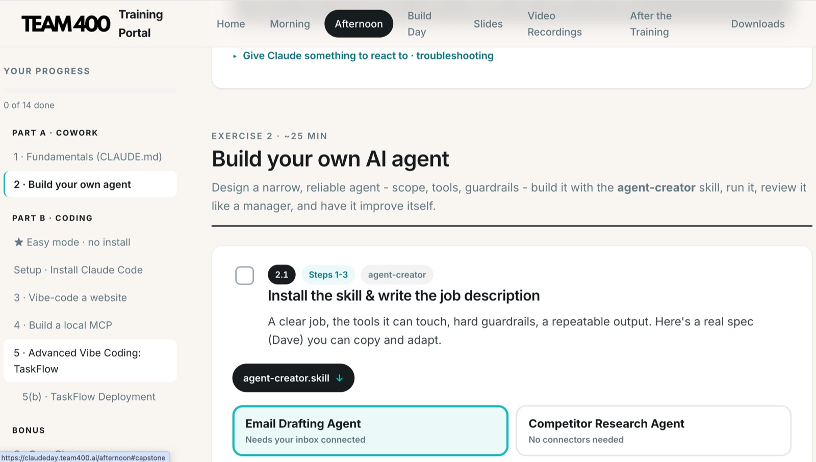 Build your own AI agent exercise in the Training Portal